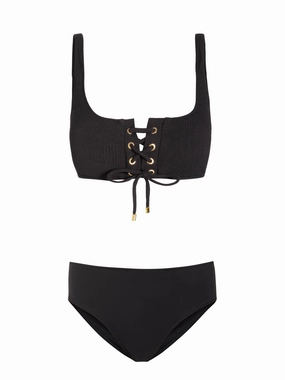 Samara Top   Classic Midrise Bottom In Black Texture Trendy Swim Sun Escape