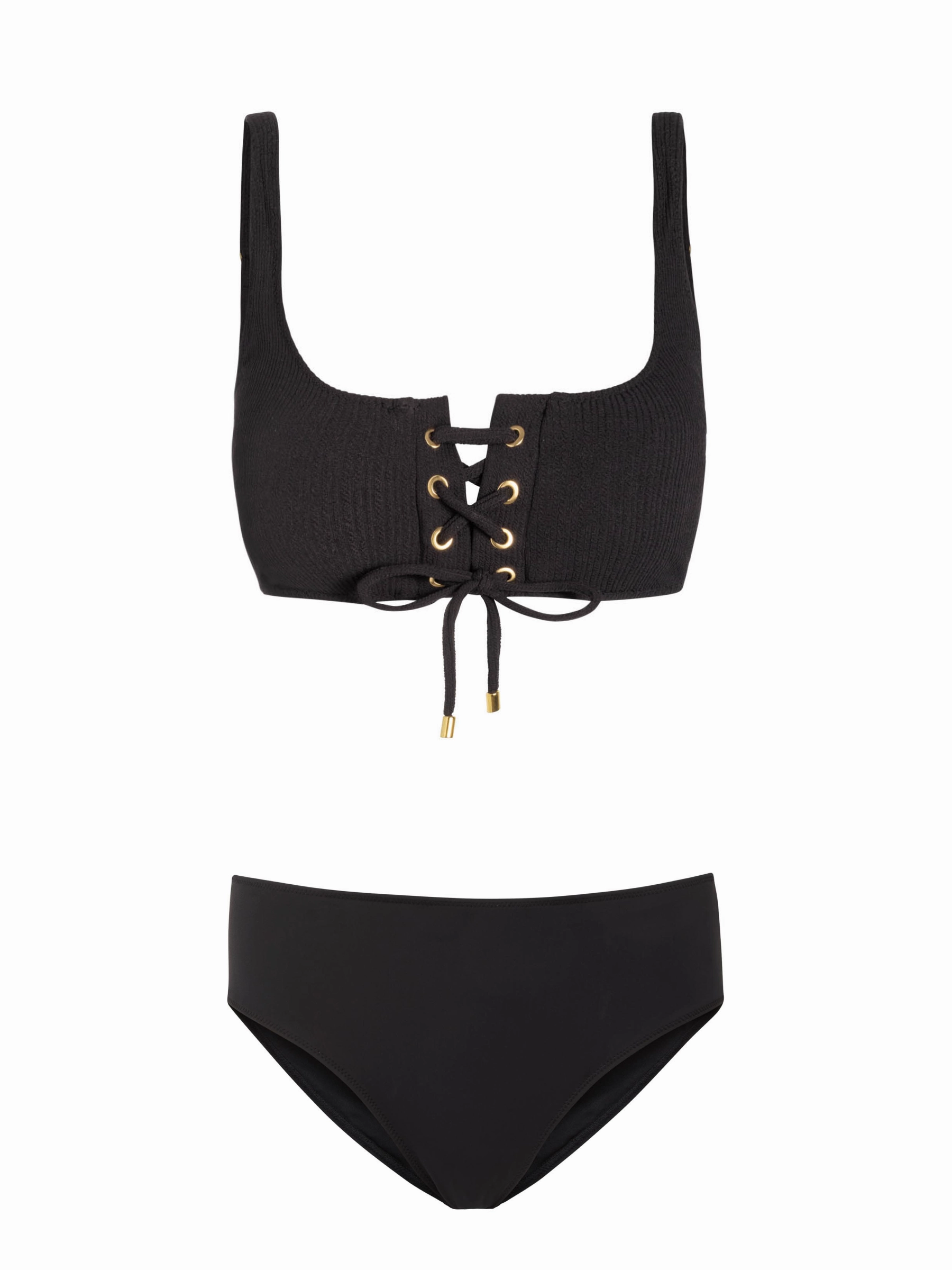 Samara Top   Classic Midrise Bottom In Black Texture Trendy Swim Sun Escape