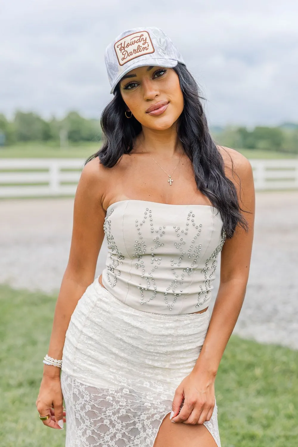 Versatile Shirt Beckee Western Corset Top- Ivory