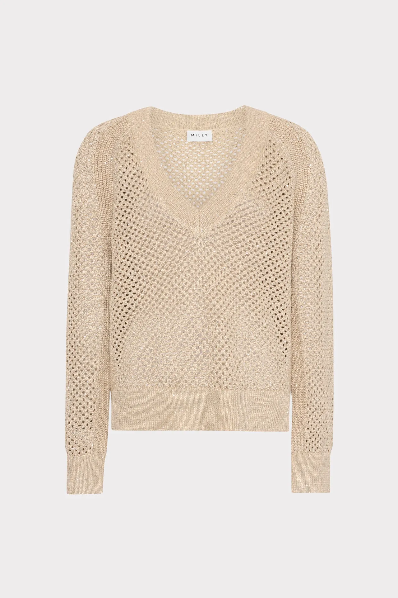 Sequin Mesh V-Neck Sweater ThermalLining Erasable Surface Coating
