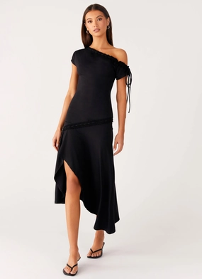 All Layer Raw-Hem Downtown Midi Dress - Black