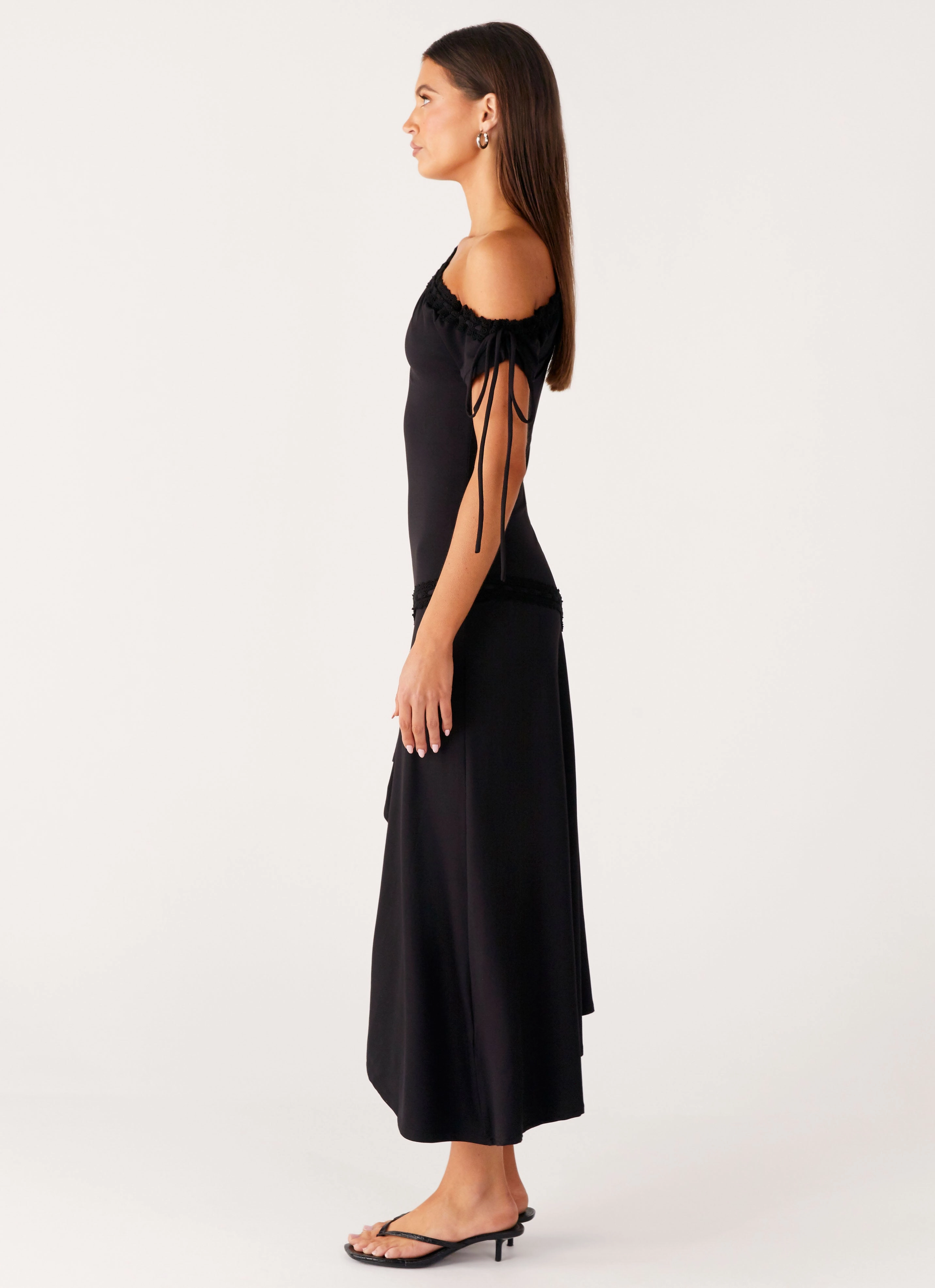 Downtown Midi Dress - Black Cinched-Waist