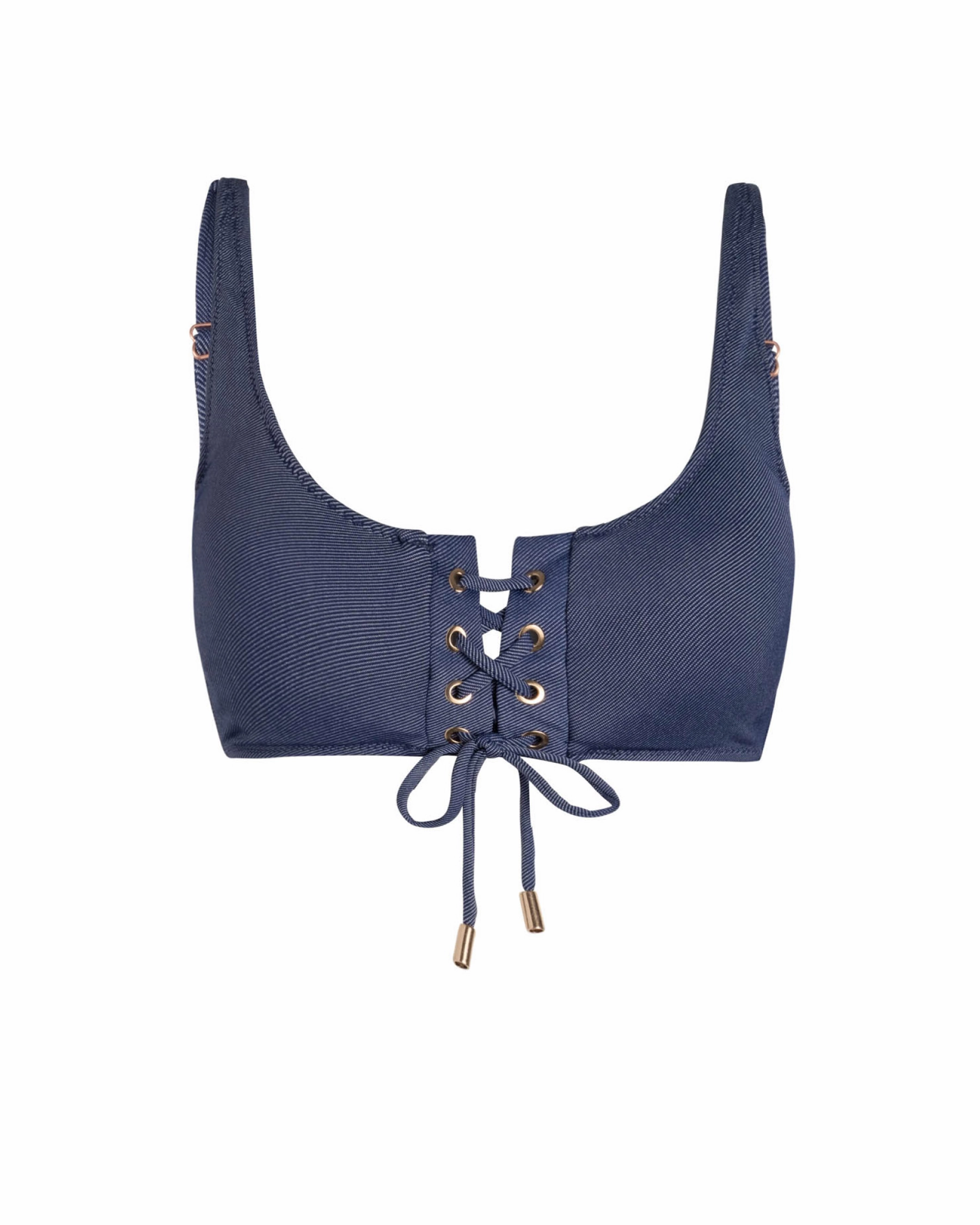 Samara Top In Indigo Twill Mold Resistant Lining Ruched