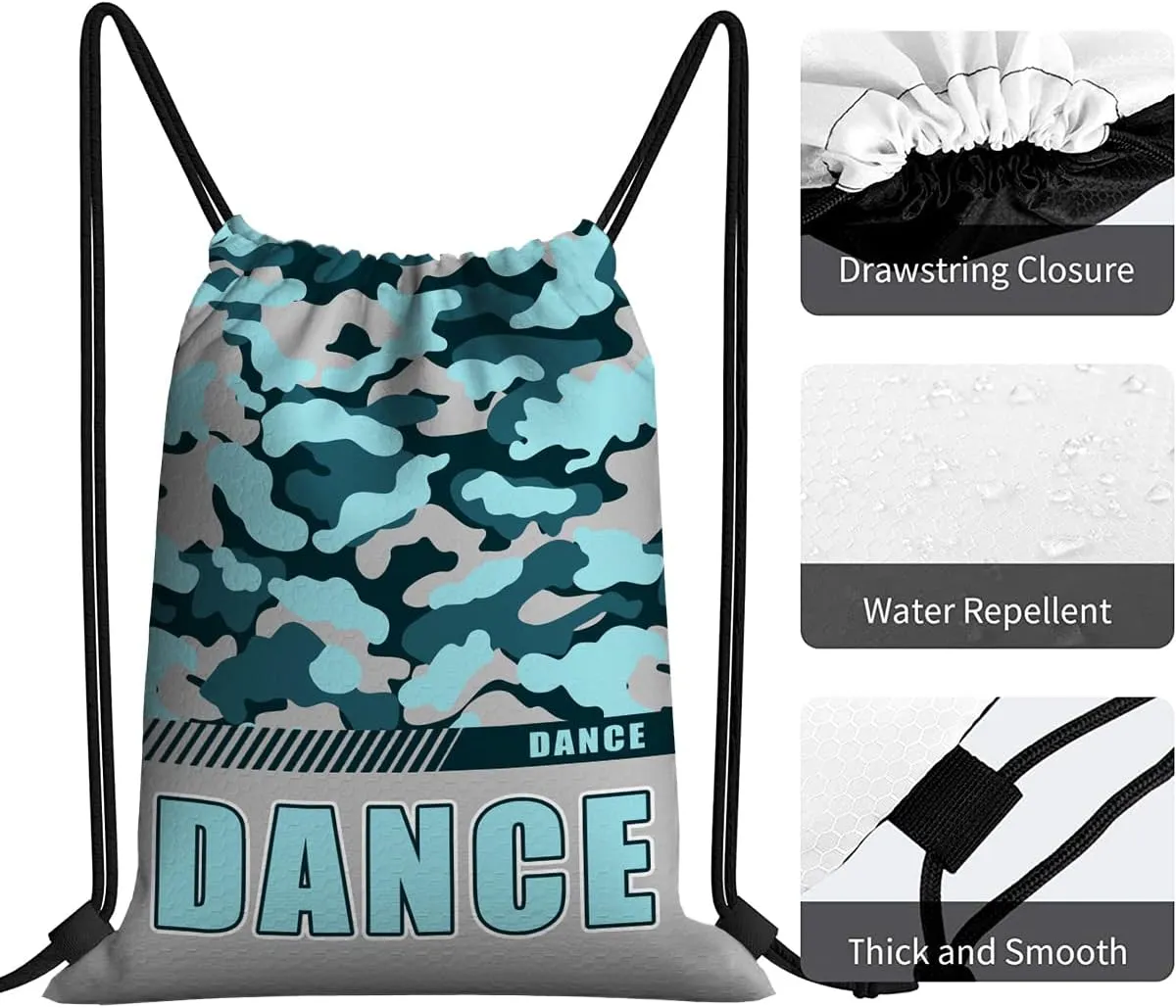 Drawstring Backpack Waterproof Gym Drawstring Bags Sports String Bag Camo Sackpack-Aqua Dance Drawstring Bag