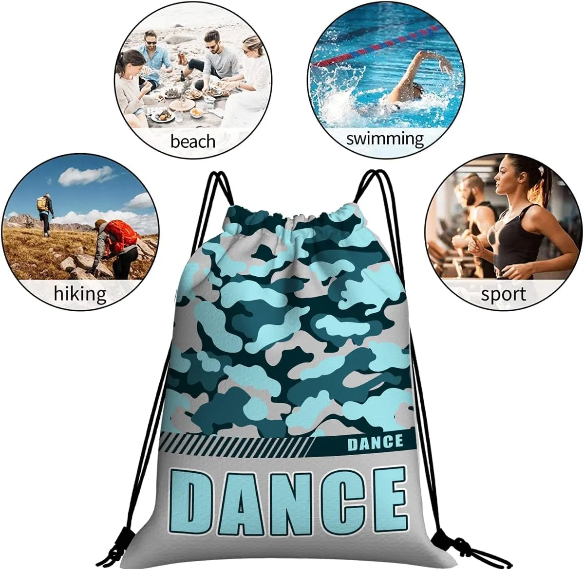 Drawstring Backpack Waterproof Gym Drawstring Bags Sports String Bag Camo Sackpack-Aqua Dance Drawstring Bag