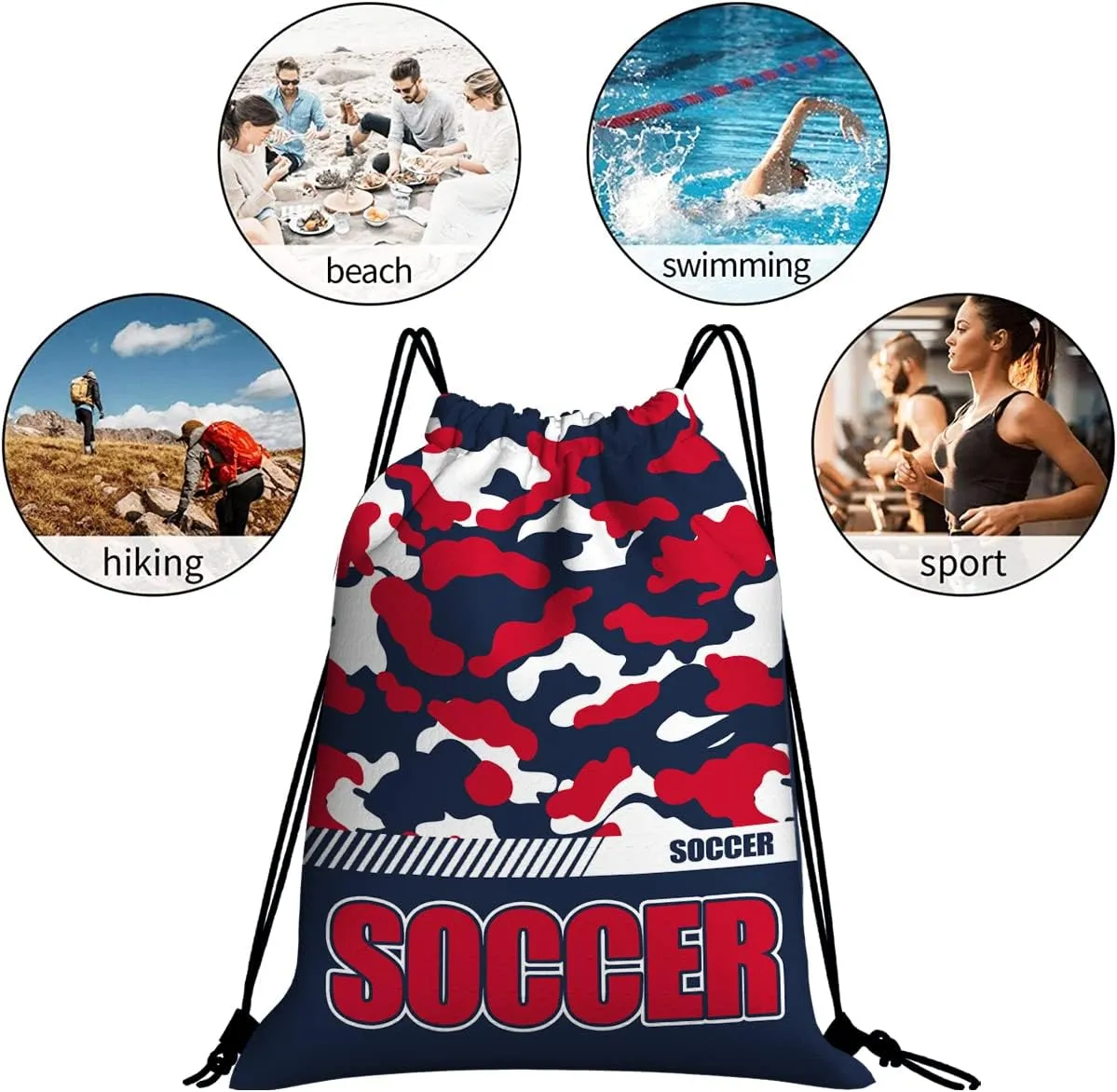 Drawstring Backpack Waterproof Gym Drawstring Bags Sports String Bag Camo Sackpack-Navy Soccer Drawstring Bag