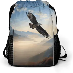 Drawstring Bag,Eagle Mountains Drawstring Backpack,travel Drawstring Backpack,gym String Bag with Side Pocket, 45.5x41.5x36cm