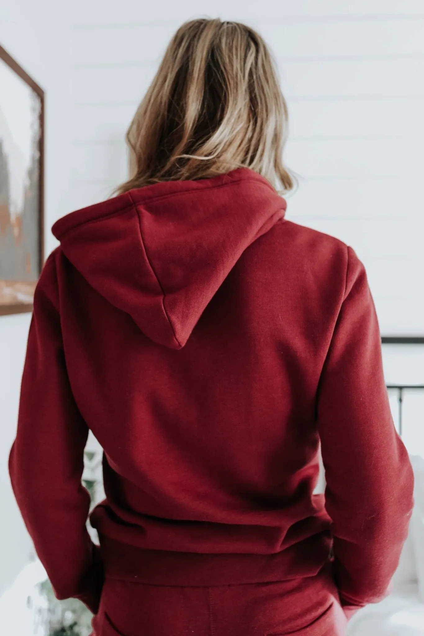 Drawstring Burgundy Fleece Hoodie