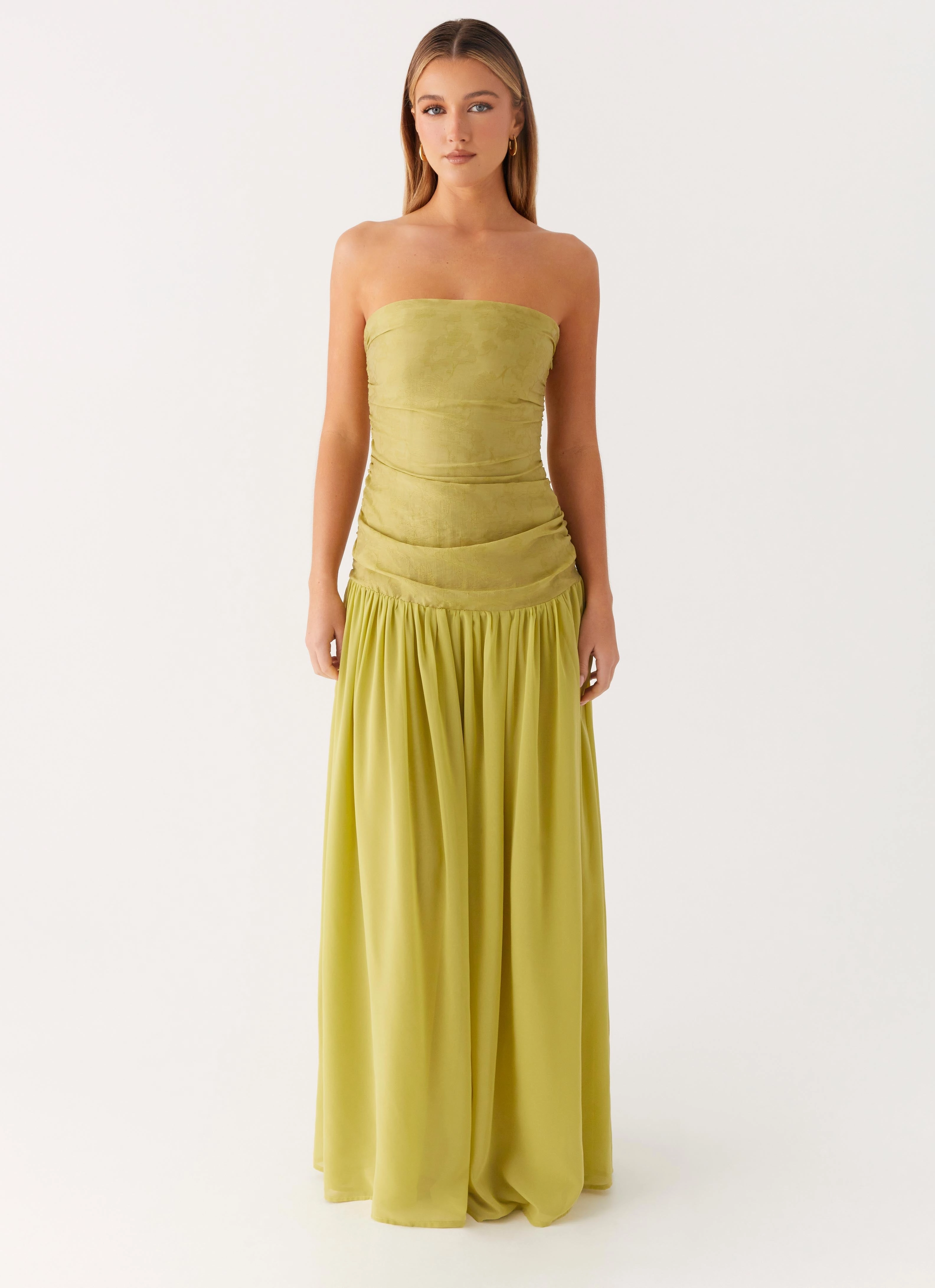 Unique Cut Calm Aesthetic Dreamer Maxi Dress - Lime Zest