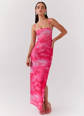 Joyful Look Life In Pink Maxi Dress - Abstract Bloom