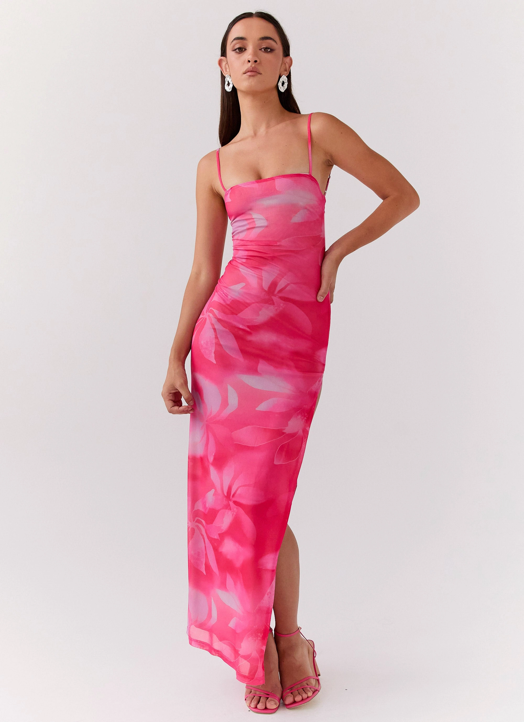 Joyful Look Life In Pink Maxi Dress - Abstract Bloom