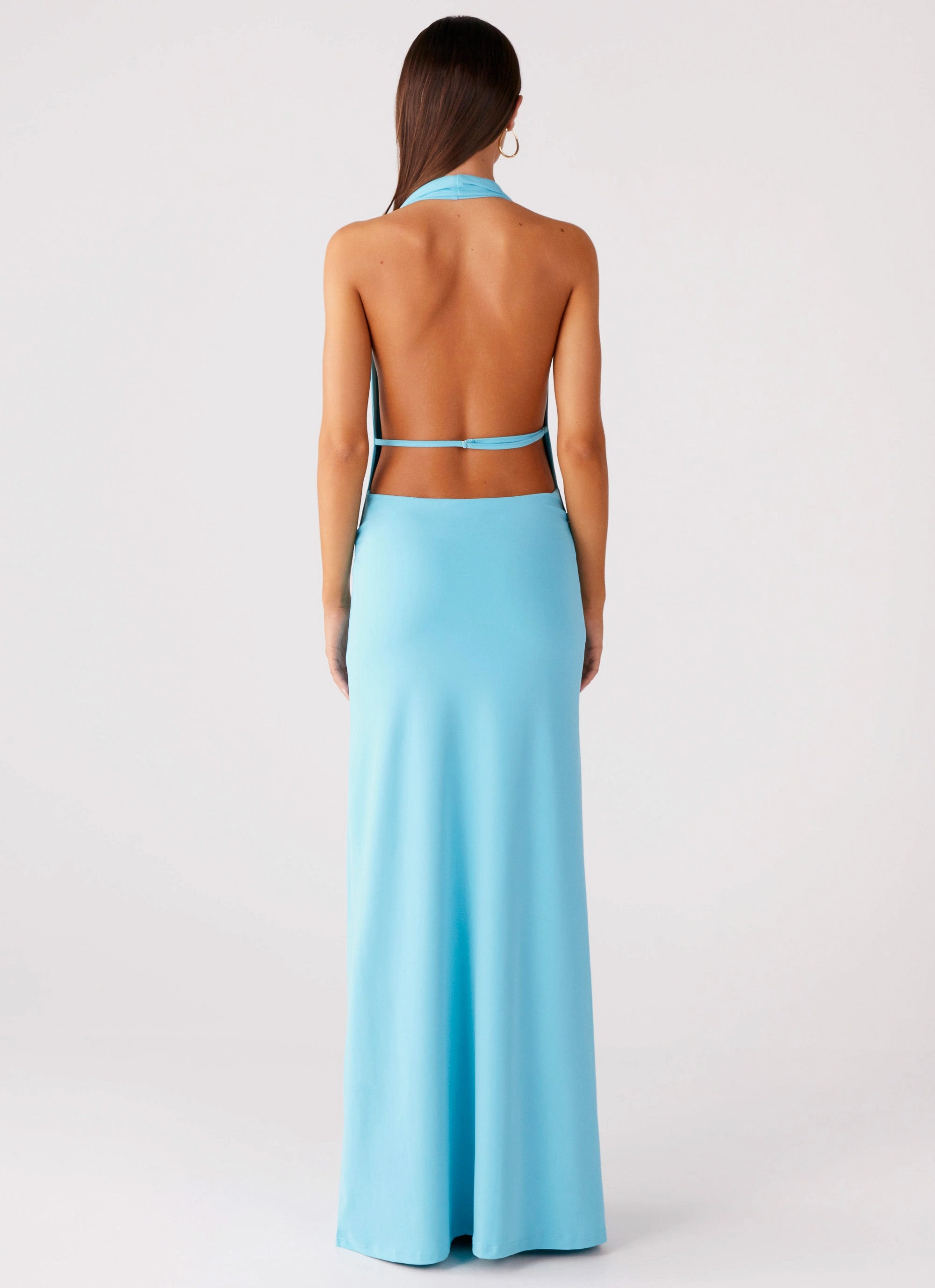 Work Friendly All-Season Comfort Driftwood Cowl Maxi Dress - Turquoise