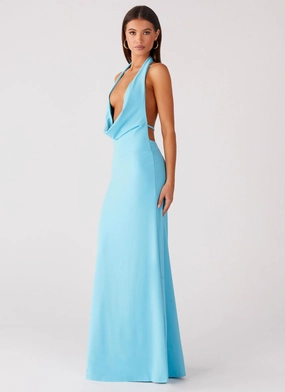 Timeless Layer Travel-Style Driftwood Cowl Maxi Dress - Turquoise
