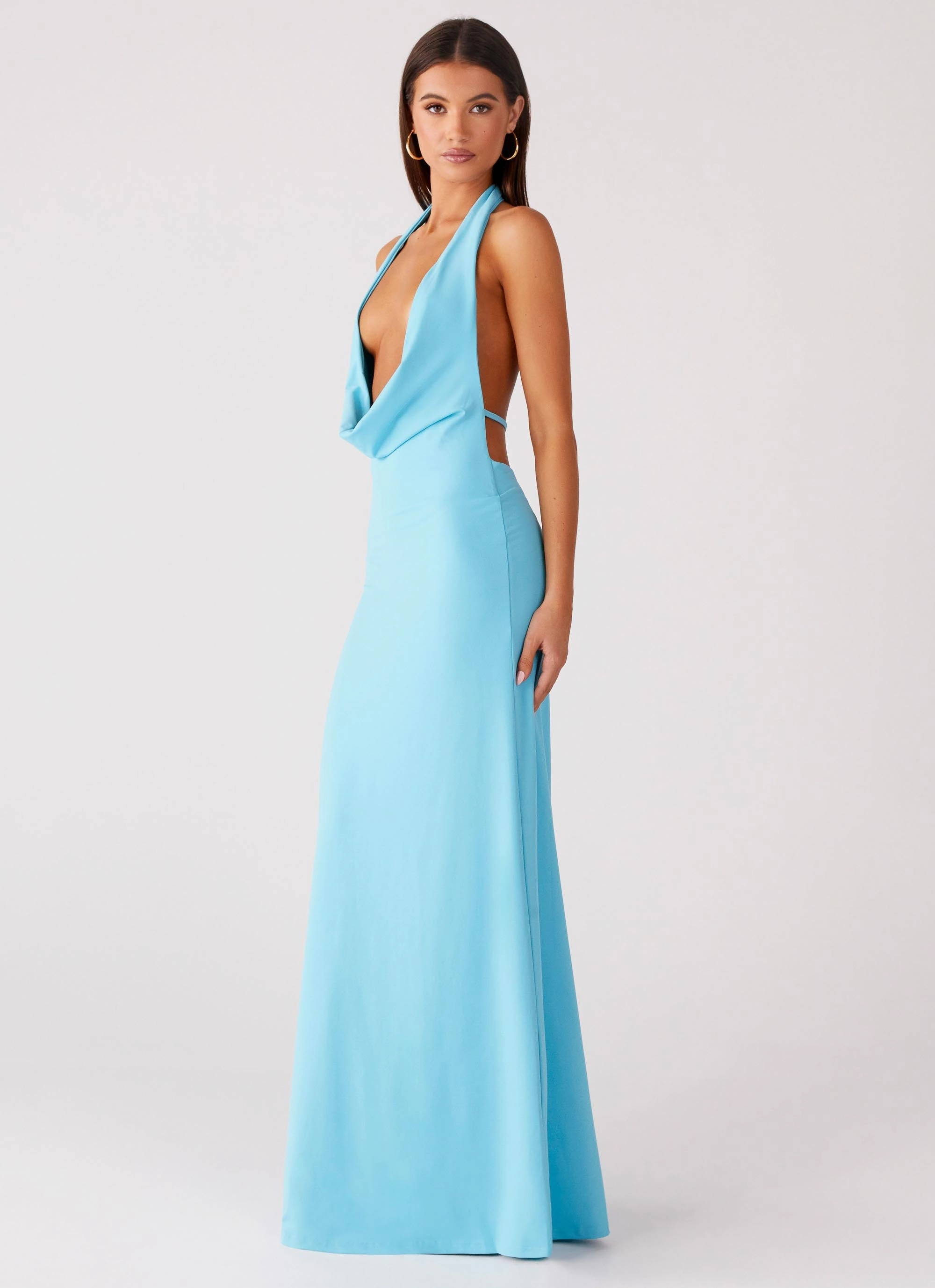Timeless Layer Travel-Style Driftwood Cowl Maxi Dress - Turquoise