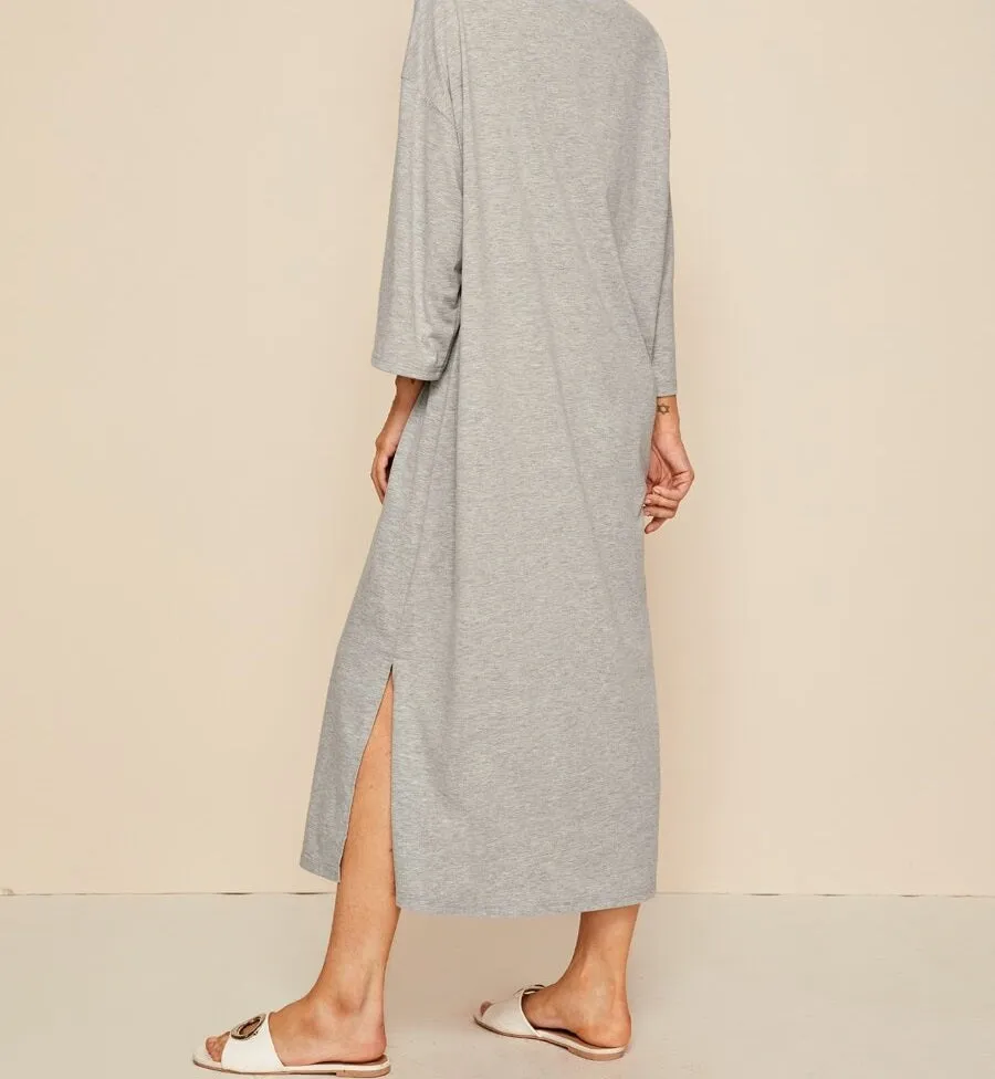 Drop Shoulder Split Hem Letter Graphic Nightdress