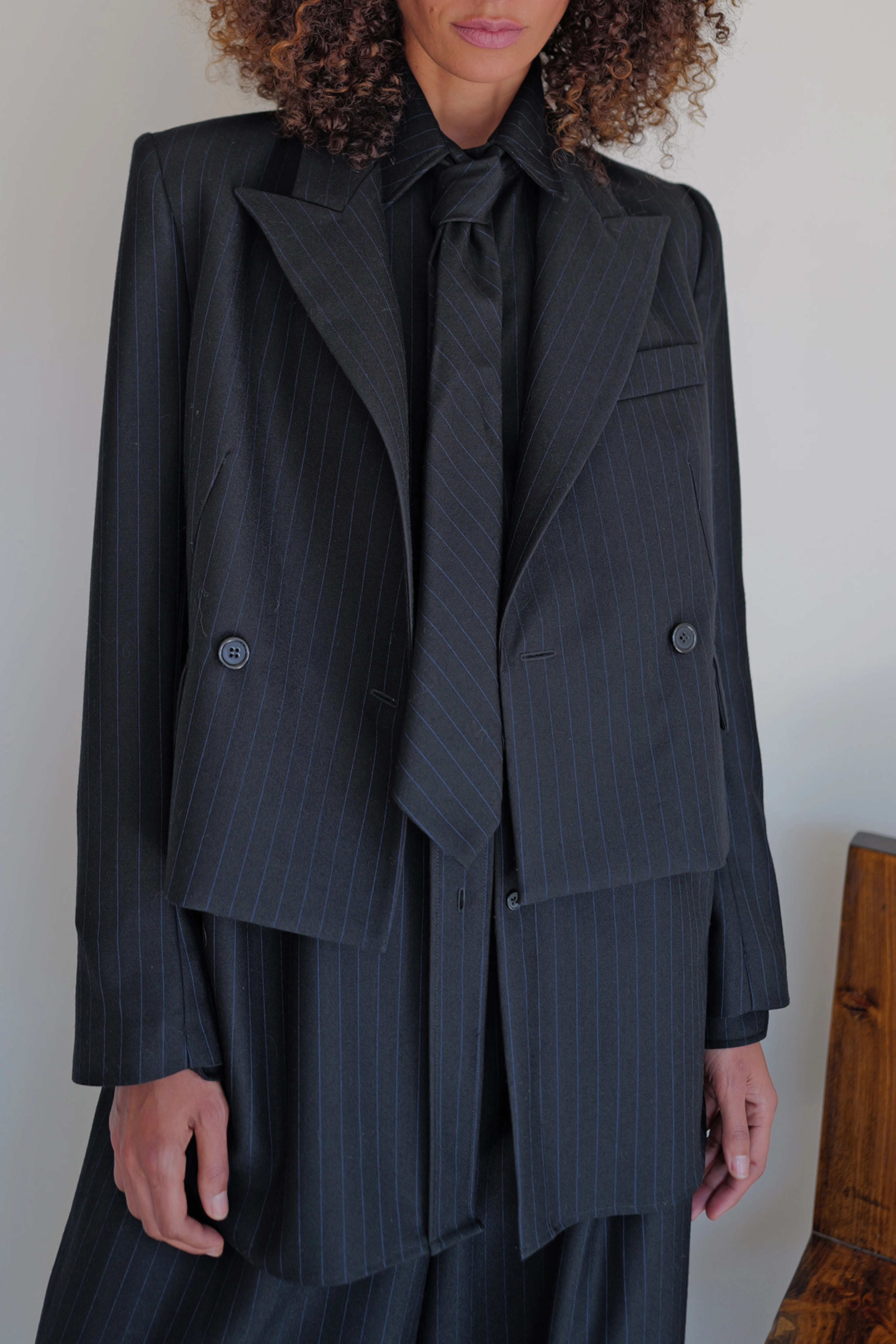 UV Protective Coating Compact Storage Pinstripe Tuxedo Blazer