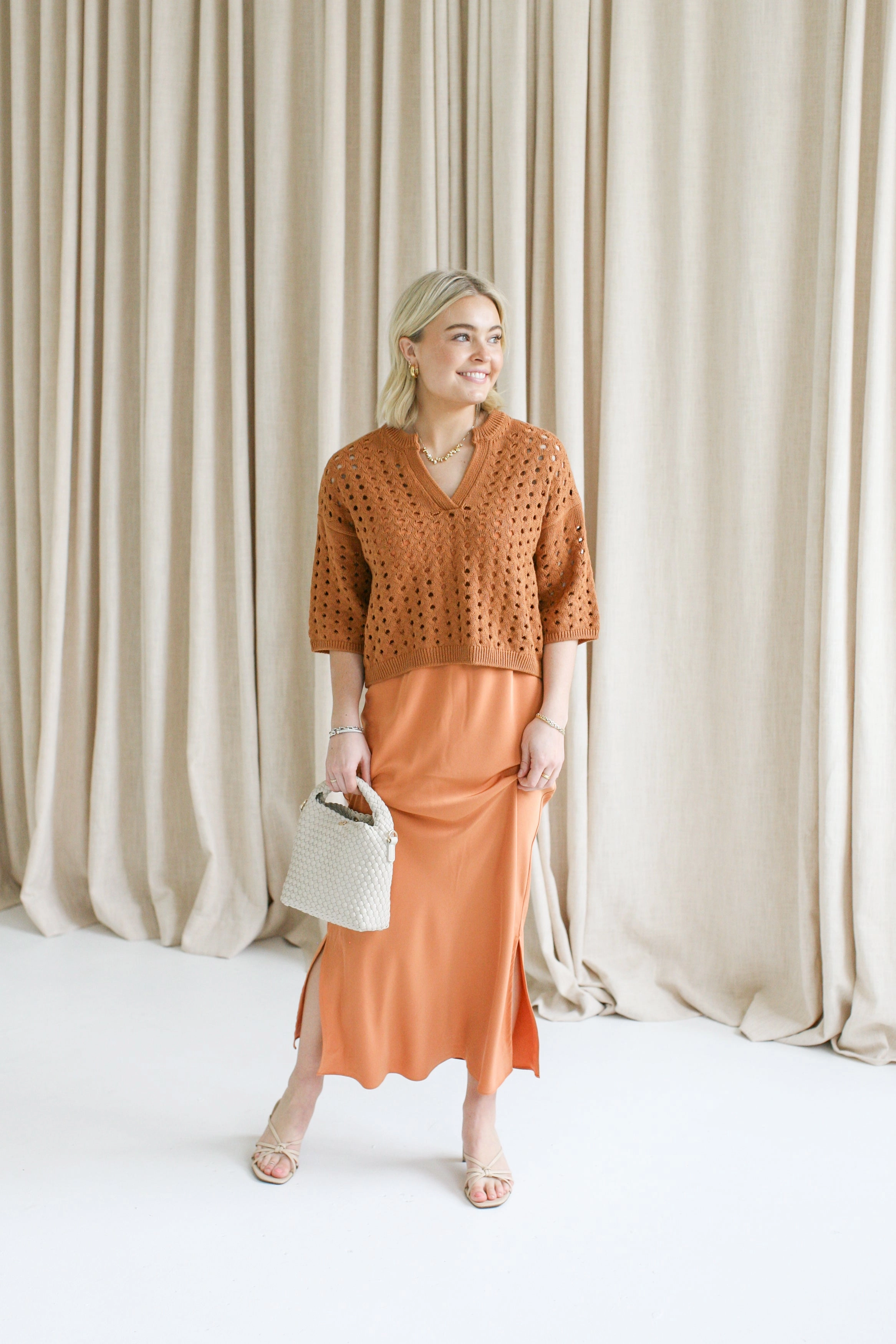 Terracotta Cami Dress Set Midi-Length Lounge Style