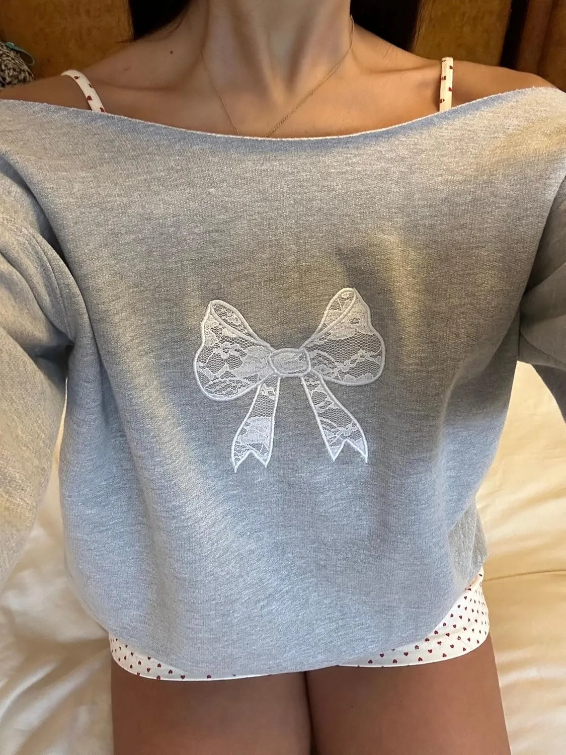 DSORVICD Women Cute Bow Oversized Sweatshirt Y2k Print Long Sleeve Pullover Aesthetic Fall Hoodies Fairy Clothes Streetwear