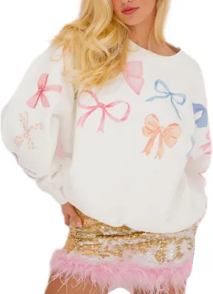 DSORVICD Women Cute Bow Oversized Sweatshirt Y2k Print Long Sleeve Pullover Aesthetic Fall Hoodies Fairy Clothes Streetwear