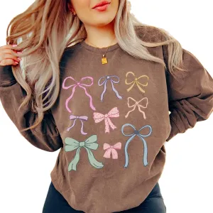 DSORVICD Women Cute Bow Oversized Sweatshirt Y2k Print Long Sleeve Pullover Aesthetic Fall Hoodies Fairy Clothes Streetwear