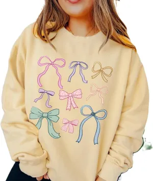 DSORVICD Women Cute Bow Oversized Sweatshirt Y2k Print Long Sleeve Pullover Aesthetic Fall Hoodies Fairy Clothes Streetwear