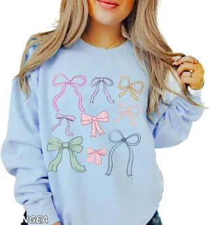 DSORVICD Women Cute Bow Oversized Sweatshirt Y2k Print Long Sleeve Pullover Aesthetic Fall Hoodies Fairy Clothes Streetwear