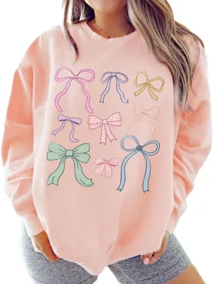 DSORVICD Women Cute Bow Oversized Sweatshirt Y2k Print Long Sleeve Pullover Aesthetic Fall Hoodies Fairy Clothes Streetwear