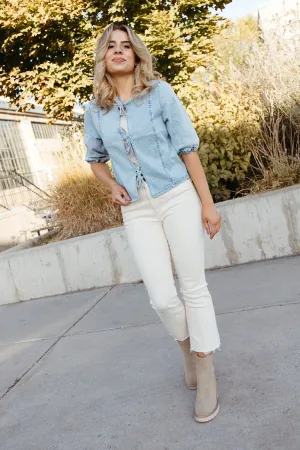 Knot Your Average Denim Top Lux Collection HiddenPocket DurableZipper