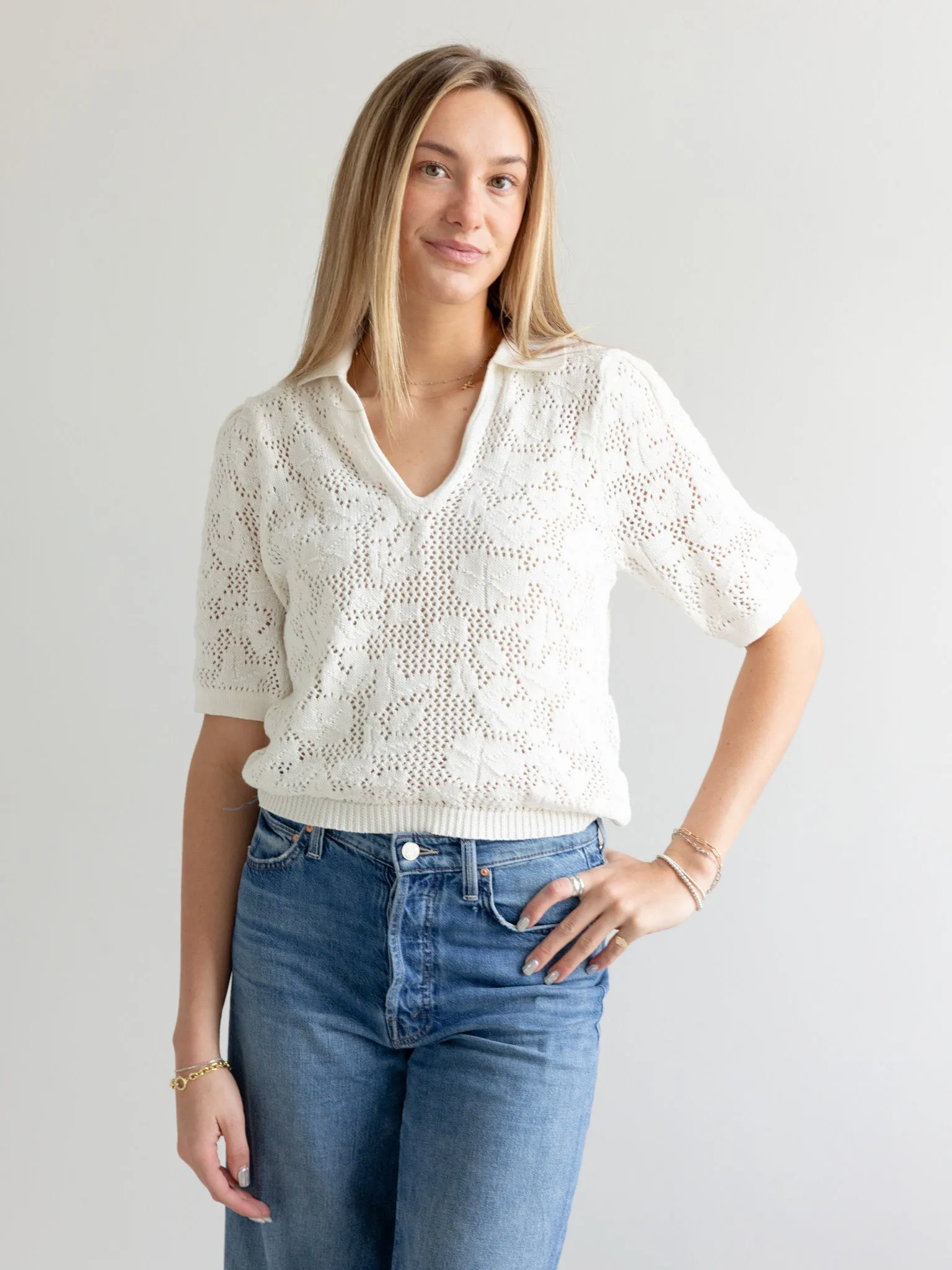 Crochet Polo - Ivory Flatlock Seam