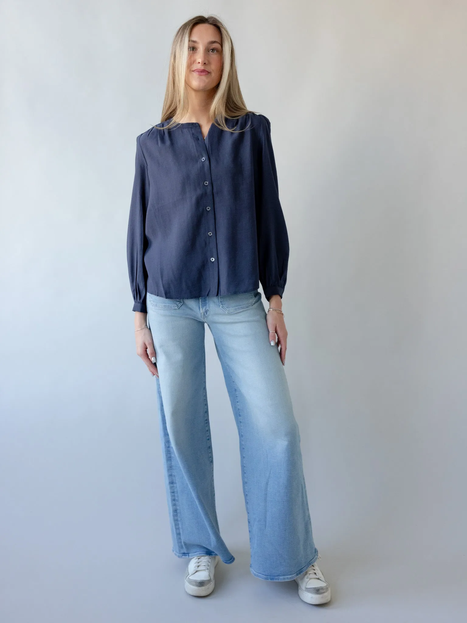 Elsbeth Navy Blouse Self Fabric Tie