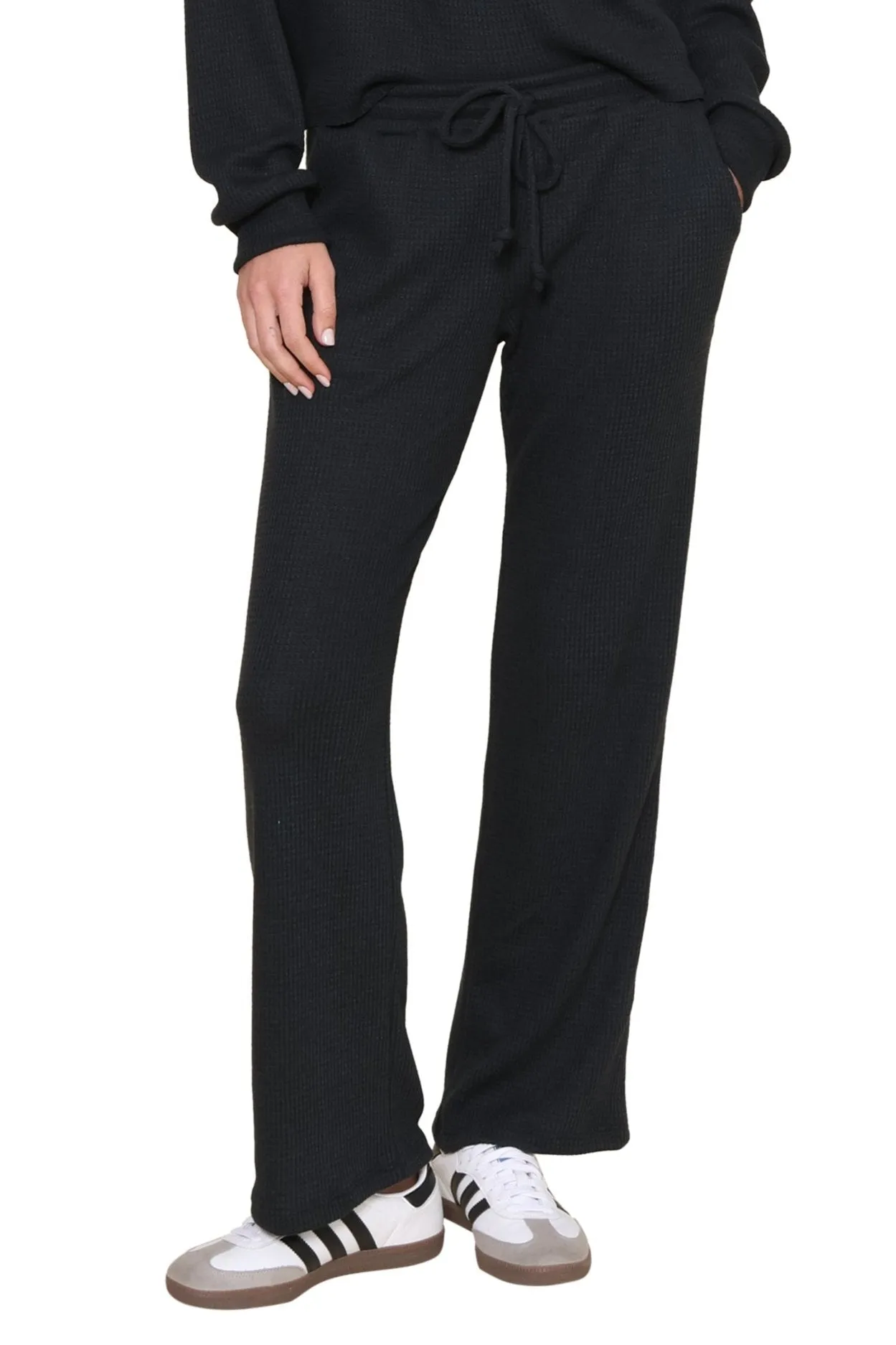 Lazy Day Waffle Wide Leg Pants ReflectiveTrim Minimalist Fit
