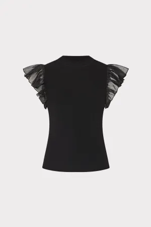 AllDay Comfort Adjustable Hemline Chiffon Flutter Sleeve Knit Top