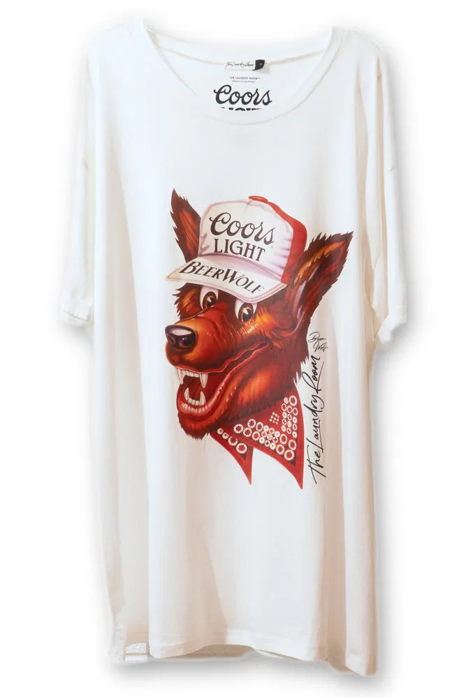 Beer Wolf Oversized Tee - White Moisture Control Technology EthicallySourcedMaterial