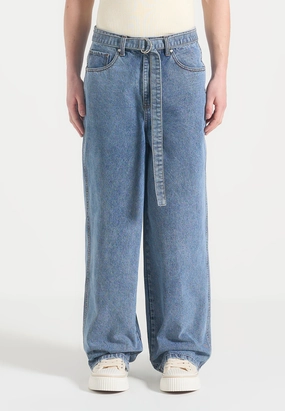Easy Pair Adam - Wide Leg Belted Jeans - Blue Wash