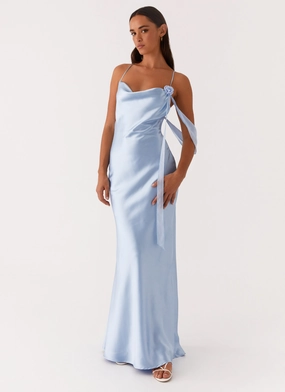 Too Sweet Satin Maxi Dress - Blue Bold Elegance