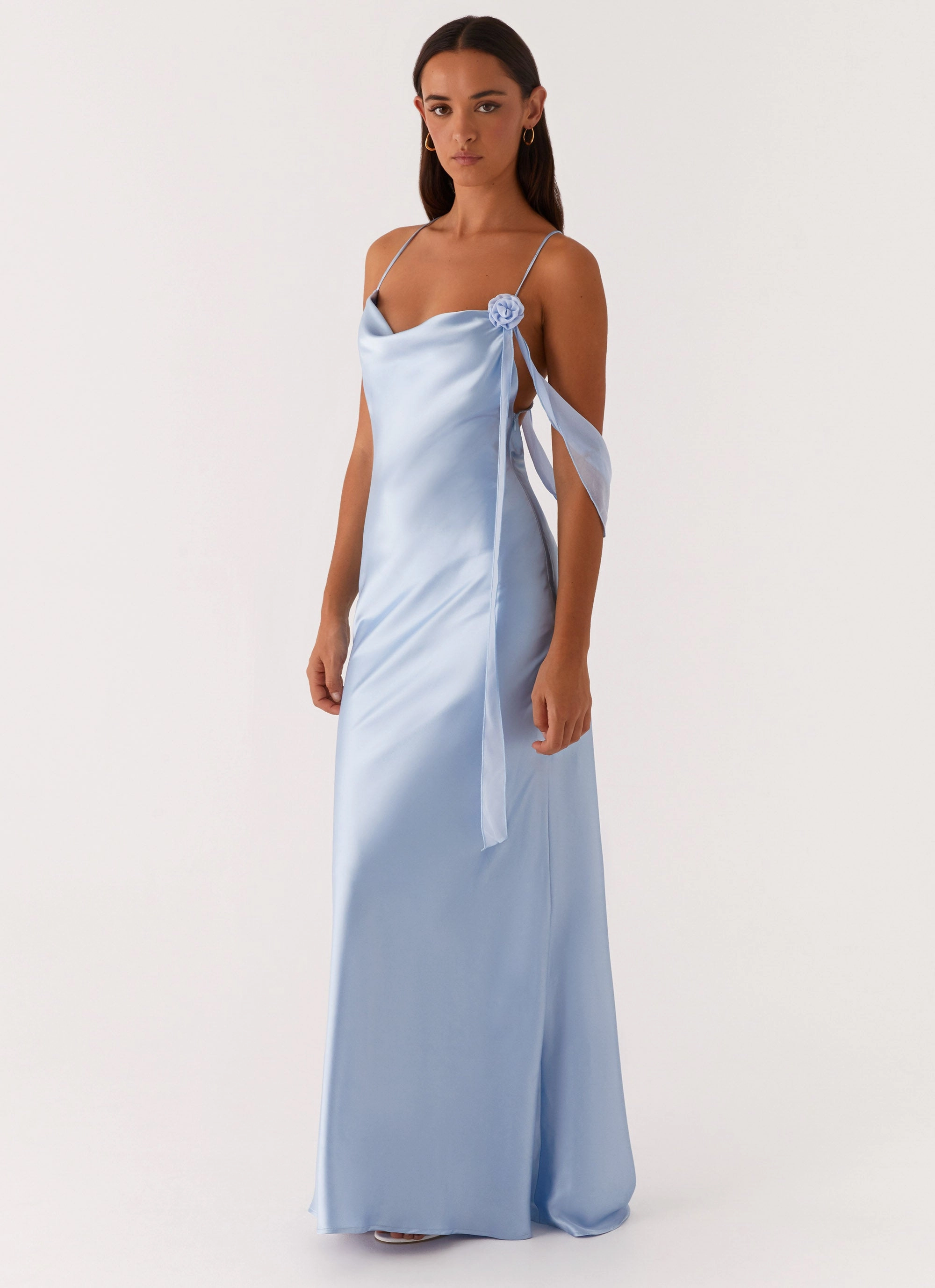 Too Sweet Satin Maxi Dress - Blue Cool Texture Lounge Comfort