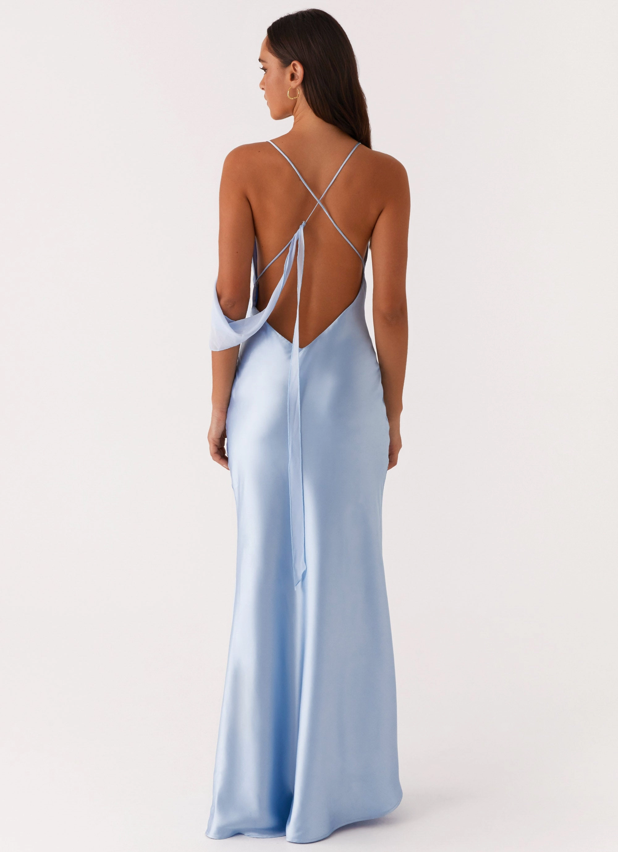 Too Sweet Satin Maxi Dress - Blue Flowing Texture Fashion Layers
