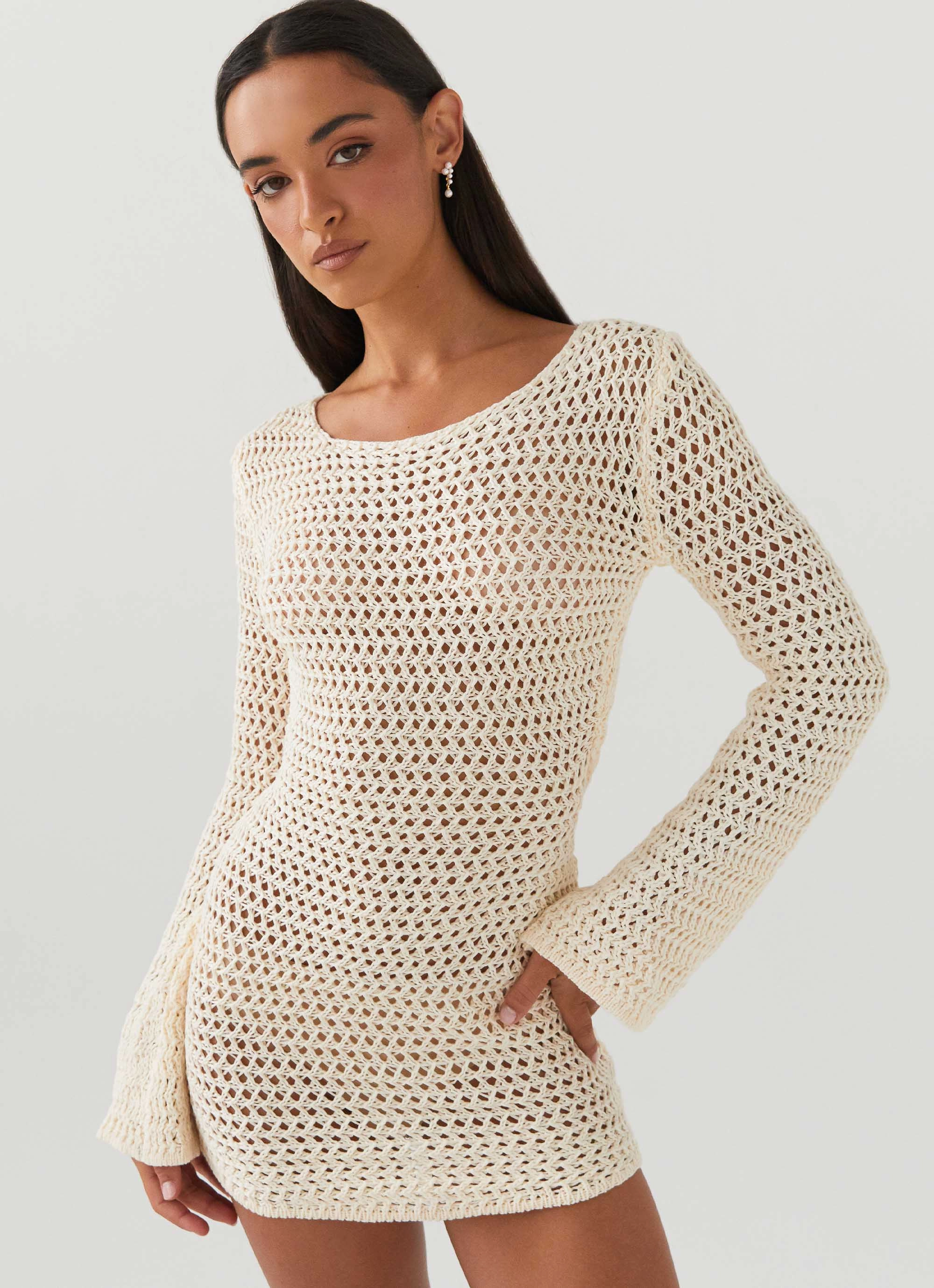 Twist Knot Details Down For The Ride Crochet Mini Dress - Ivory