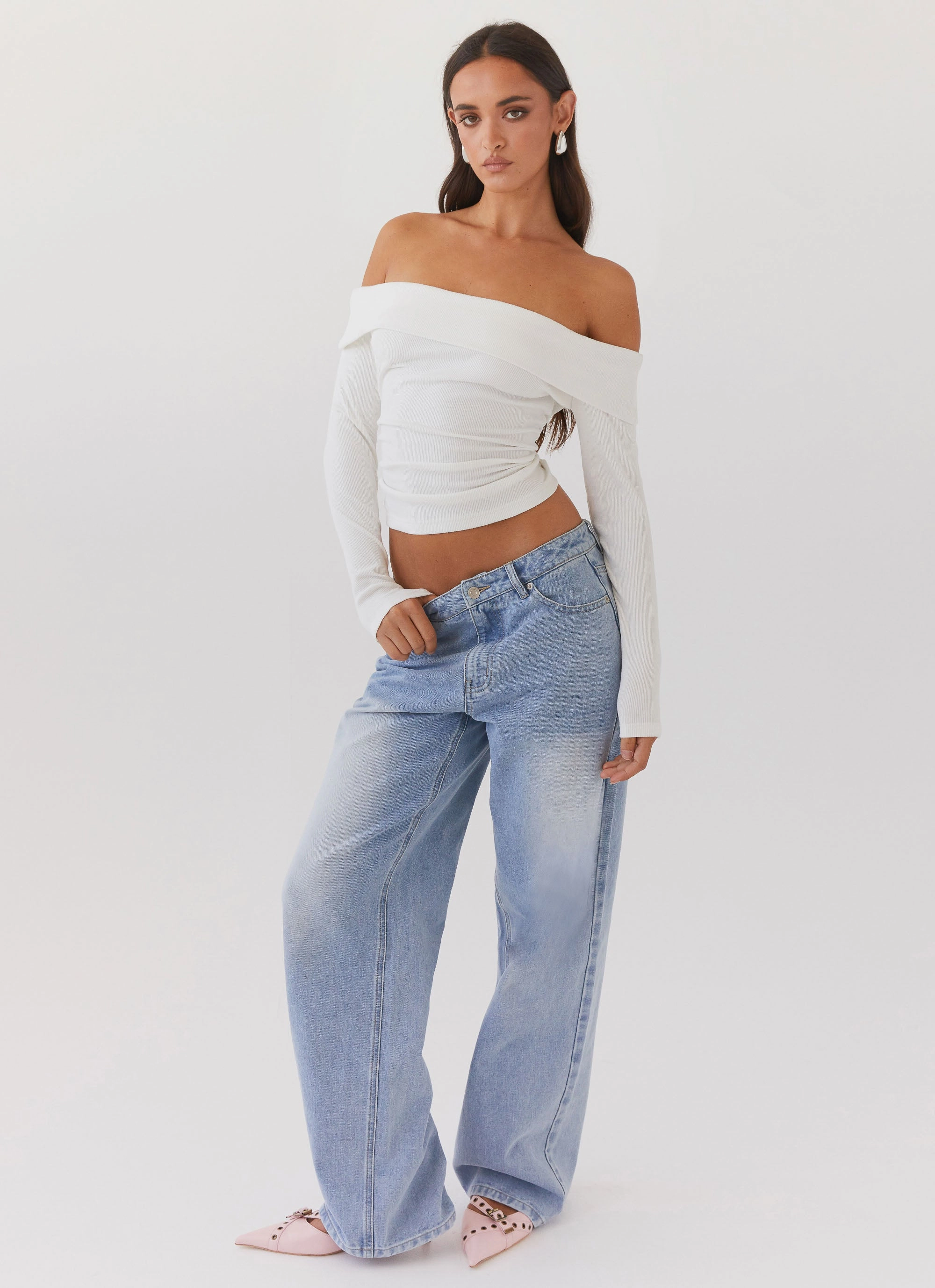 Festival Outfit Date Night Professional Wear Party Look Classic Wear Keanna Low Rise Denim Jeans - Light Blue