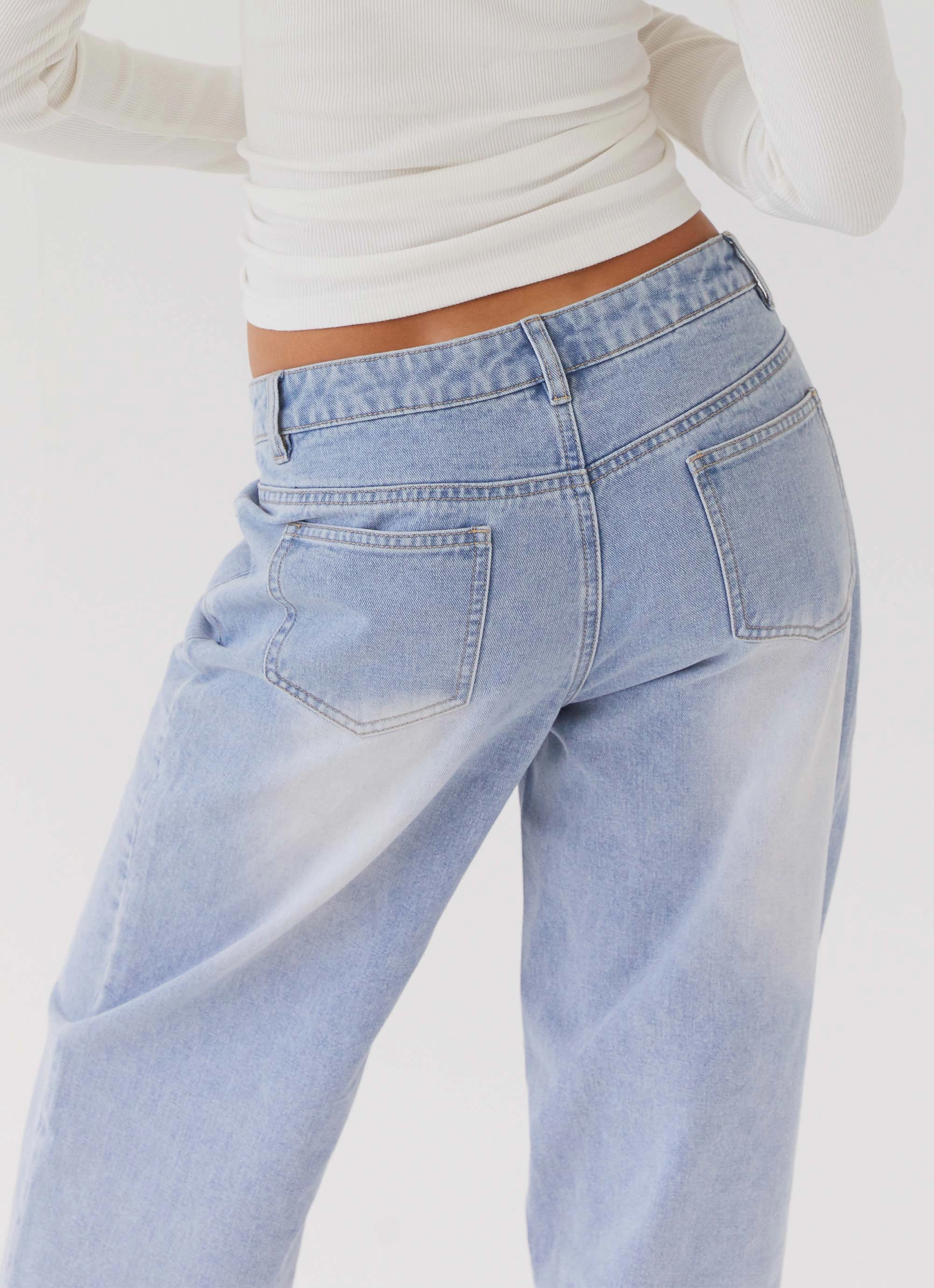 Keanna Low Rise Denim Jeans - Light Blue Utility Look Lockstitch Construction