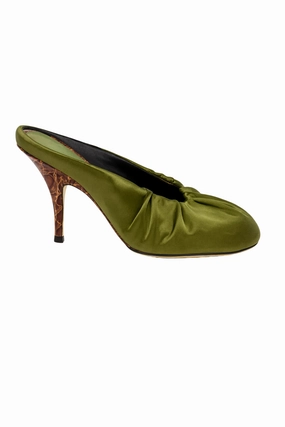 TemperatureRegulating Material NonFadeFinish Satin Mules in Olive