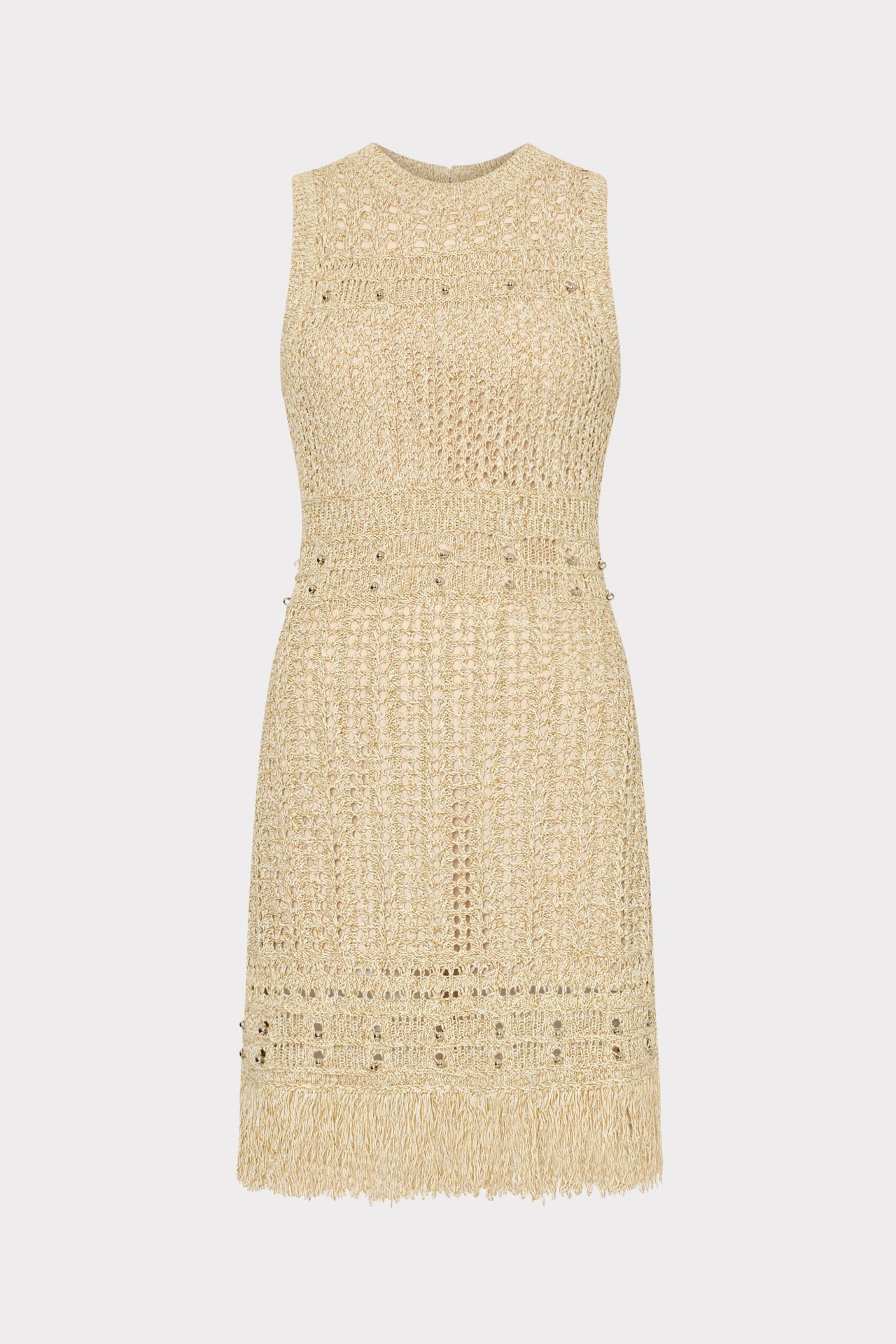 Pure Color Beaded Fringe Knit Mini Dress