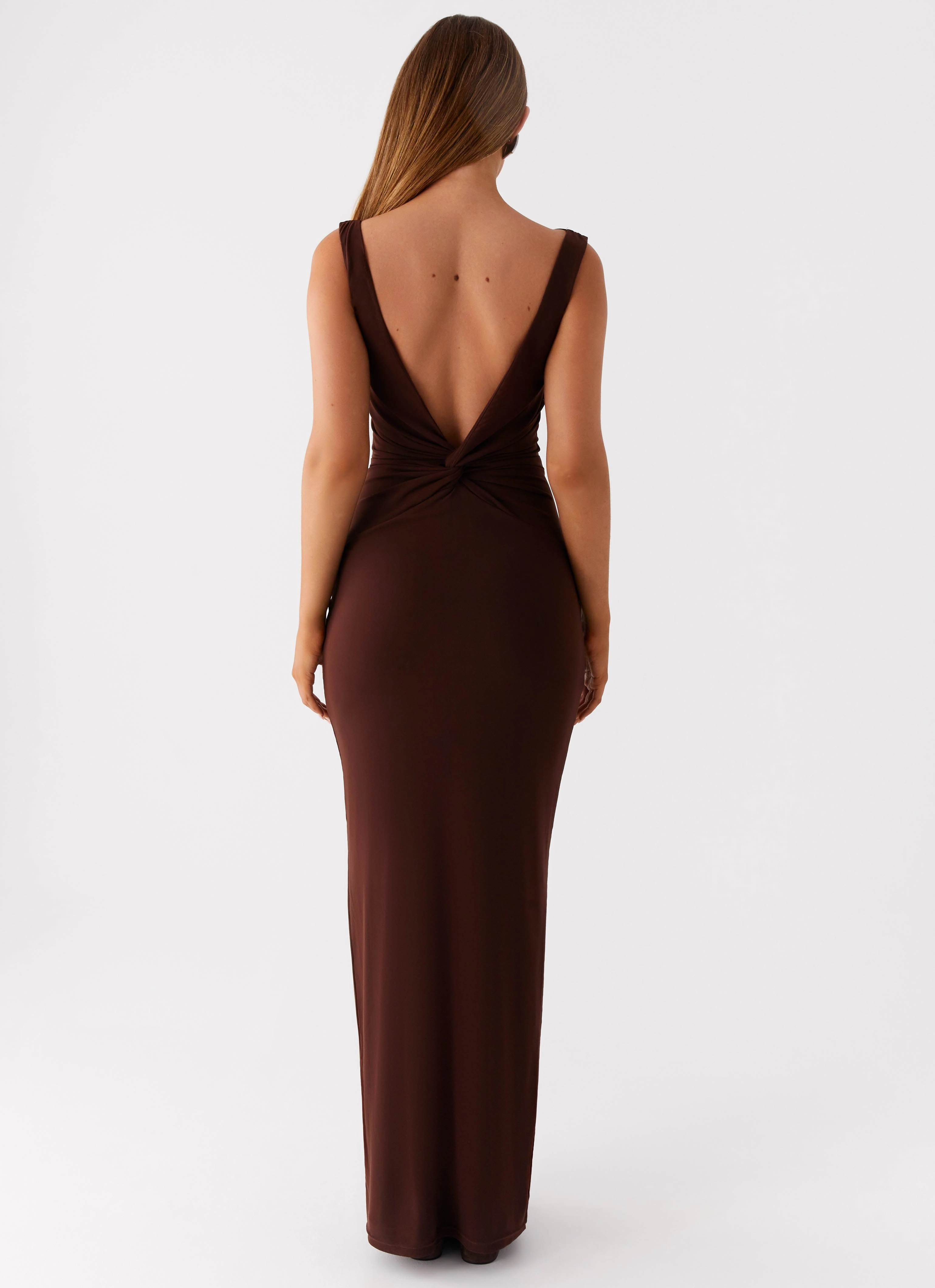 Soft Gradient Flattering Waistband Fit Earthbound Muse Maxi Dress - Chocolate