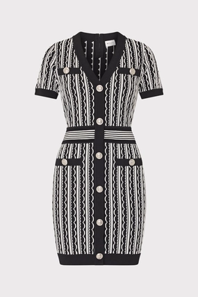 Air Layer Scallop Textured V-Neck Knit Mini Dress