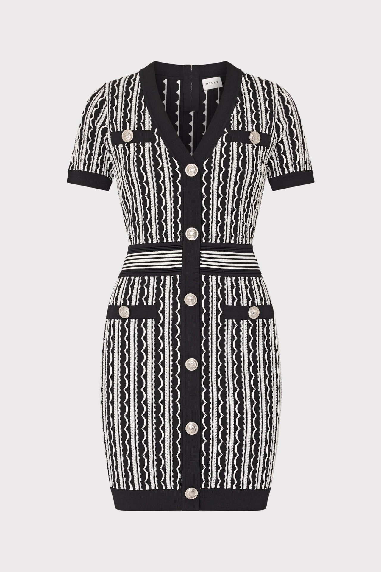 Scallop Textured V-Neck Knit Mini Dress Refined Form