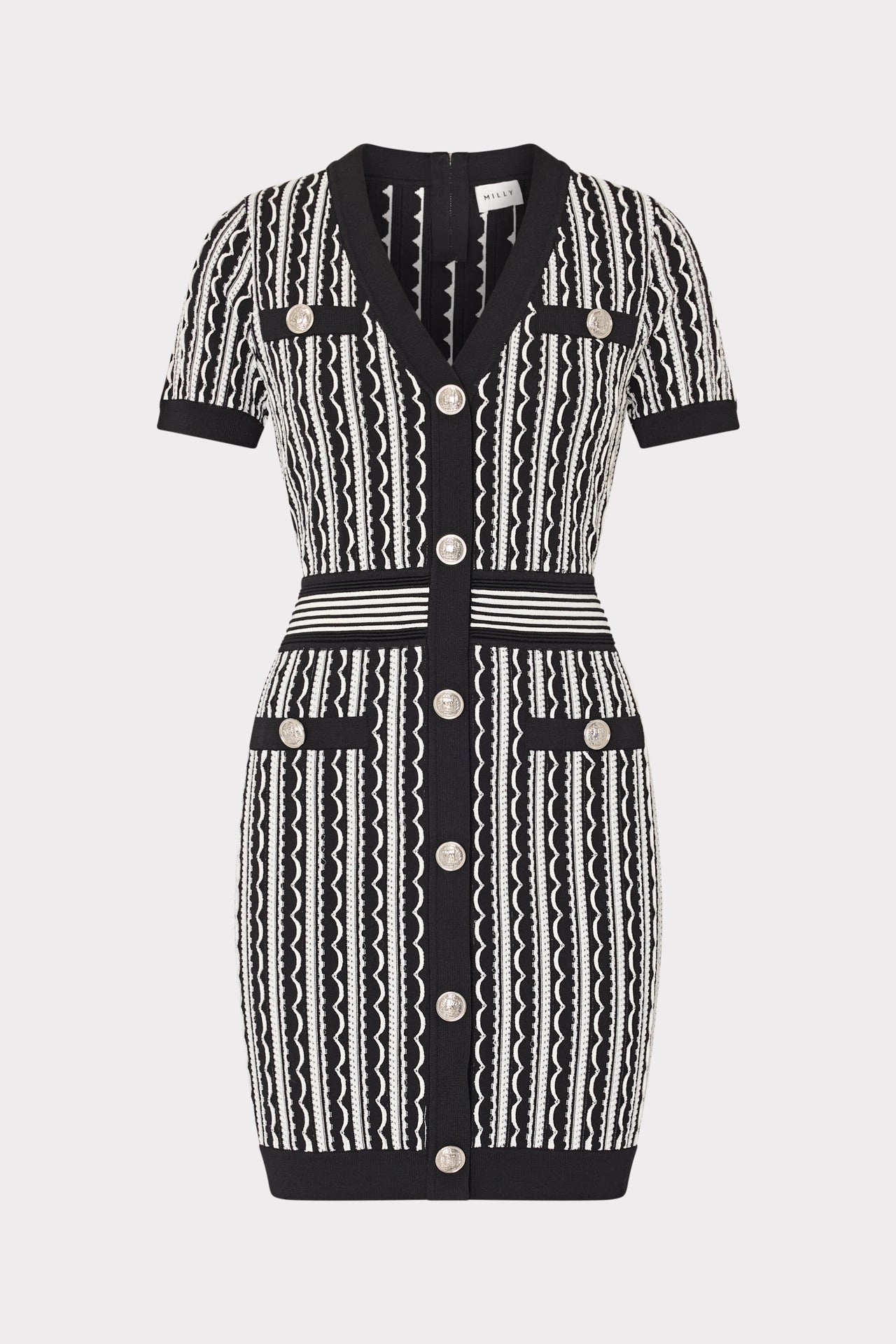 Air Layer Scallop Textured V-Neck Knit Mini Dress