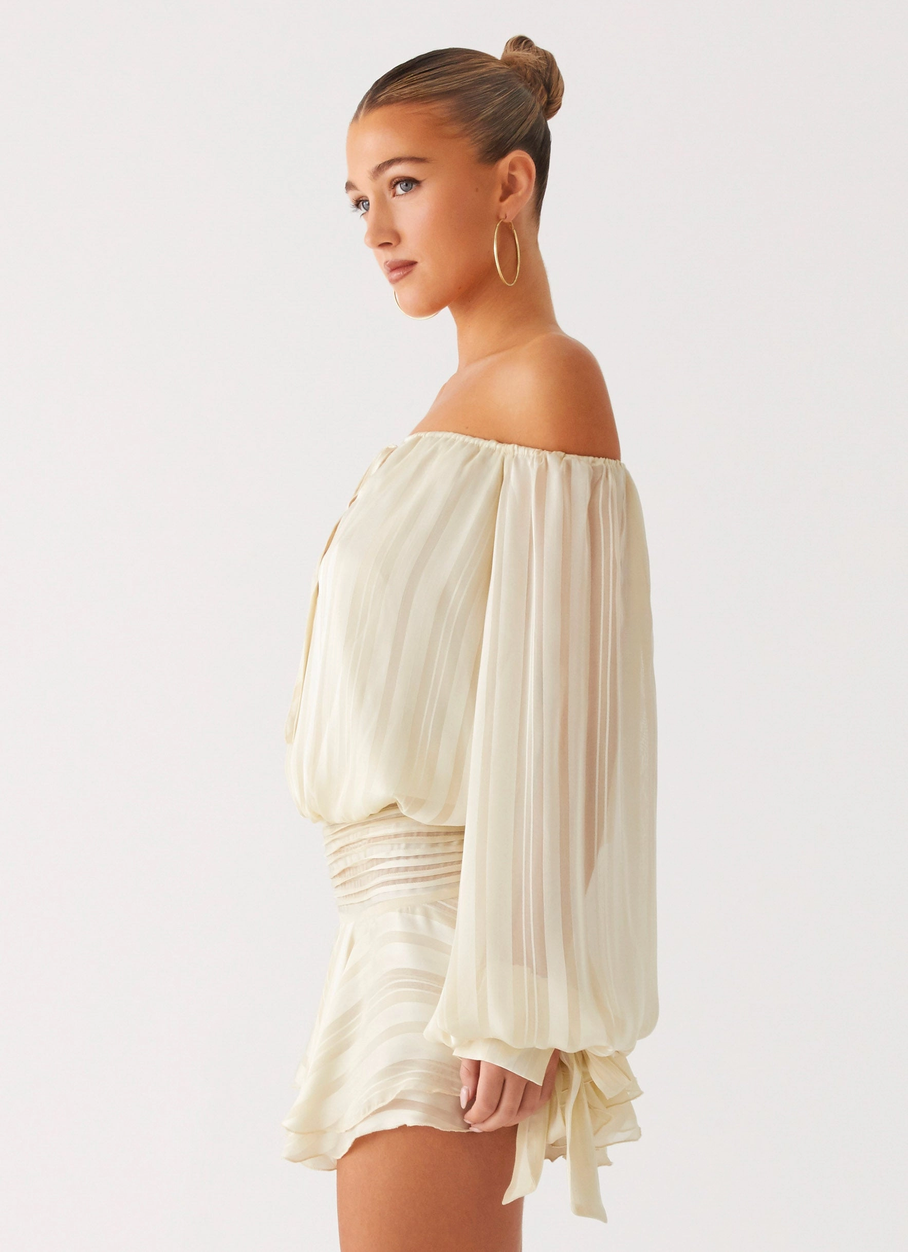 Luxury-Fabric Regular-fit Eira Balloon Sleeve Mini Dress - Ivory