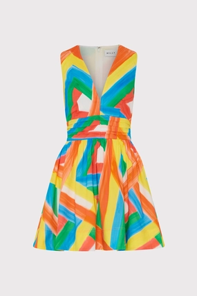 Trendy wrap gown Travel Friendly Nikki Multi Stripe Poplin Mini Dress