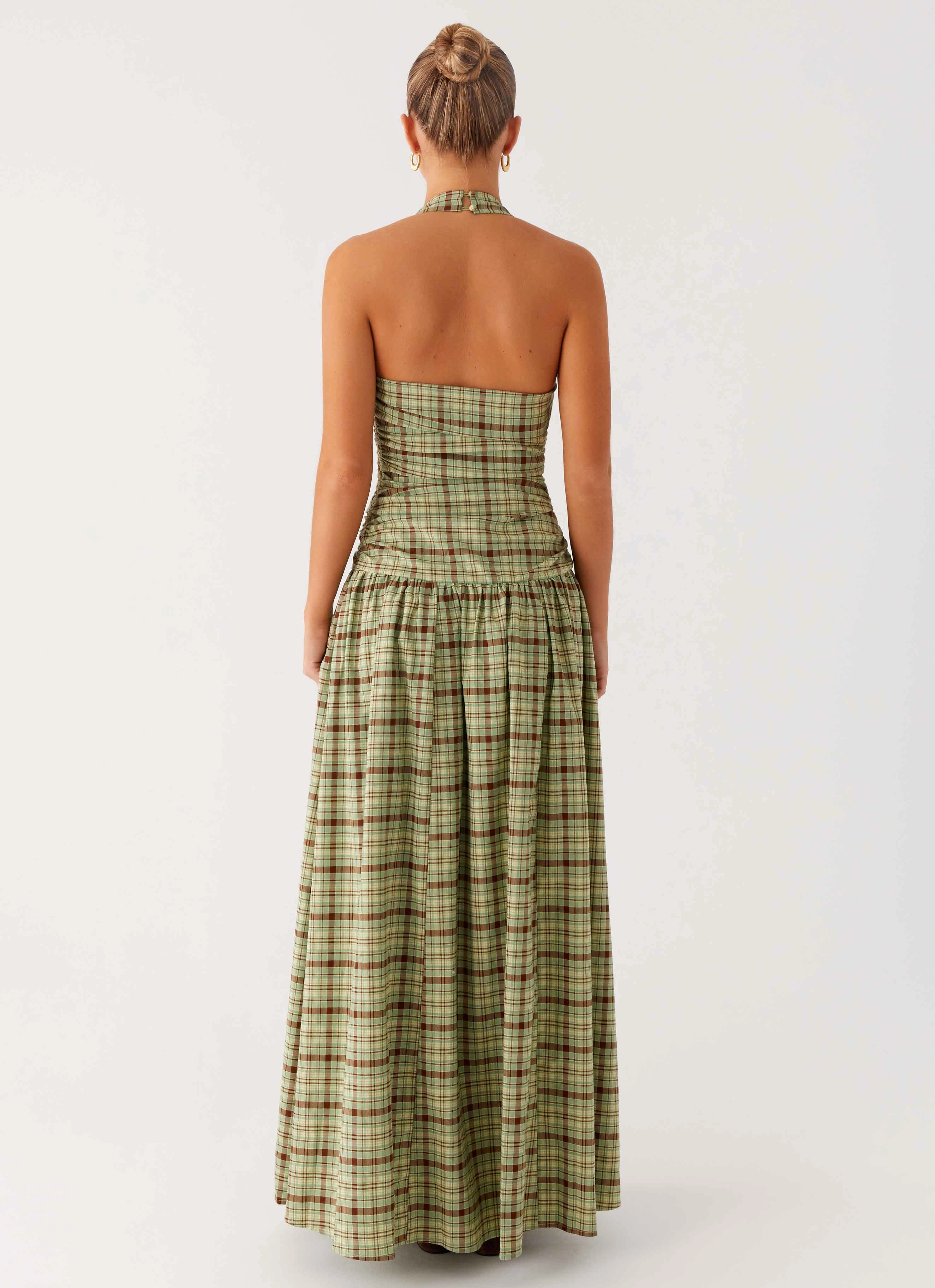 Lilith Maxi Dress - Forest Plaid Flattering Look Fit Trend-Inspired