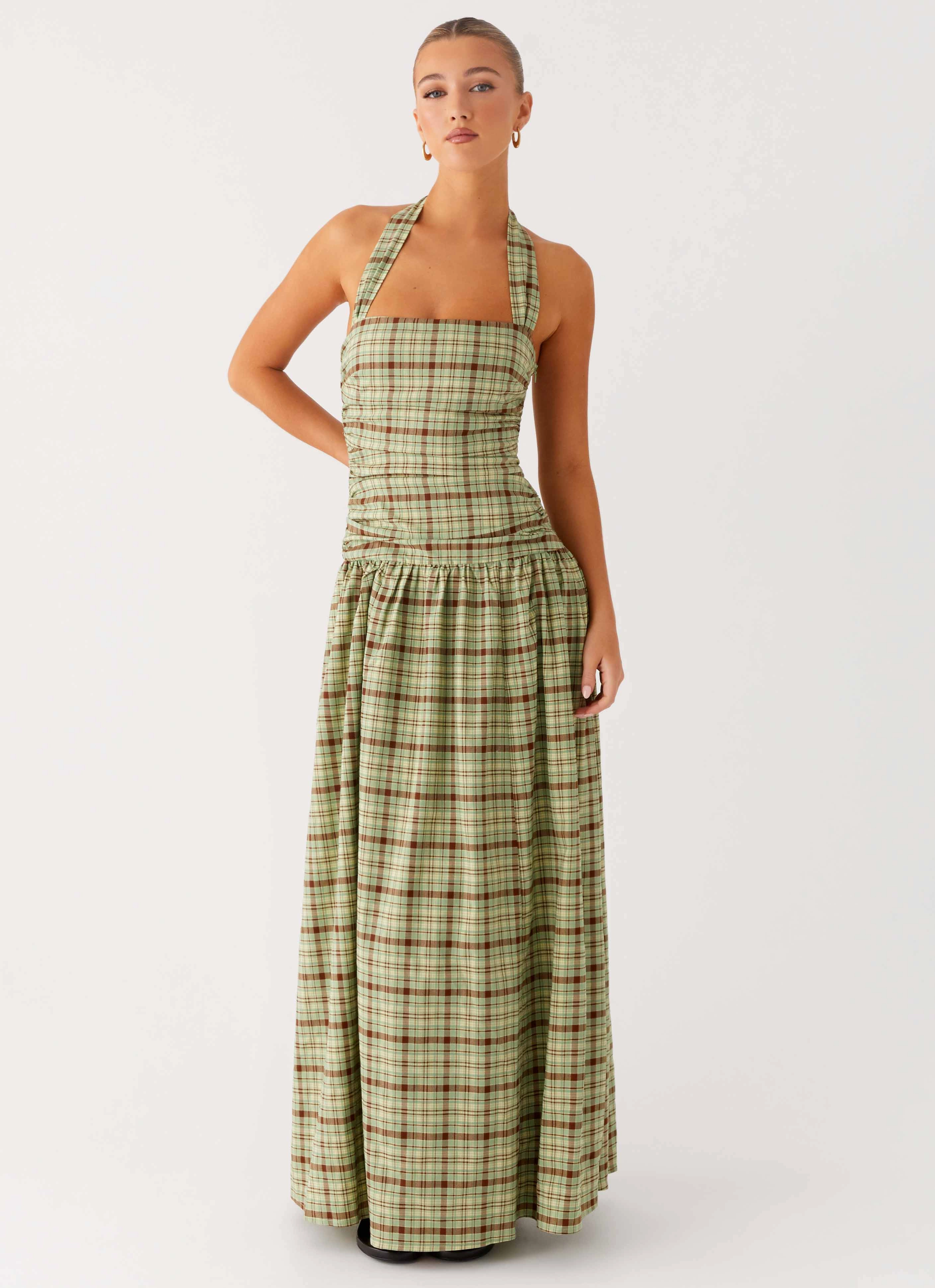 Lilith Maxi Dress - Forest Plaid Work or Casual Casual Essential